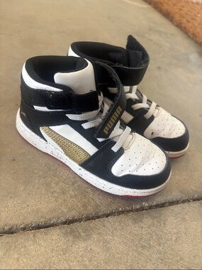 Puma Kids White, Black & Gold High-Top Sneakers